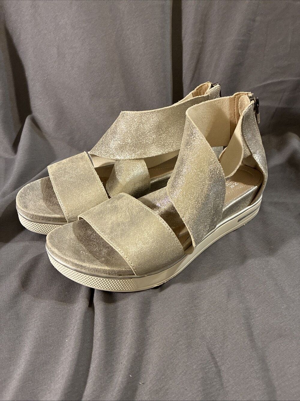 Eileen Fisher Womens 7 Sport Platform Sandal Suede Criss Cross Platinum Silver